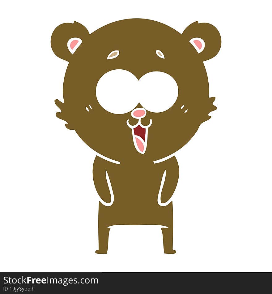 laughing teddy  bear flat color style cartoon