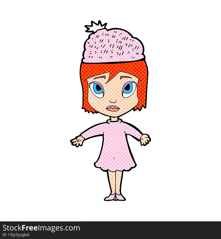 cartoon woman wearing winter hat