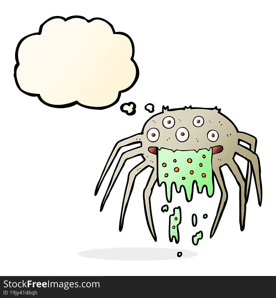 cartoon gross halloween spider with thought bubble