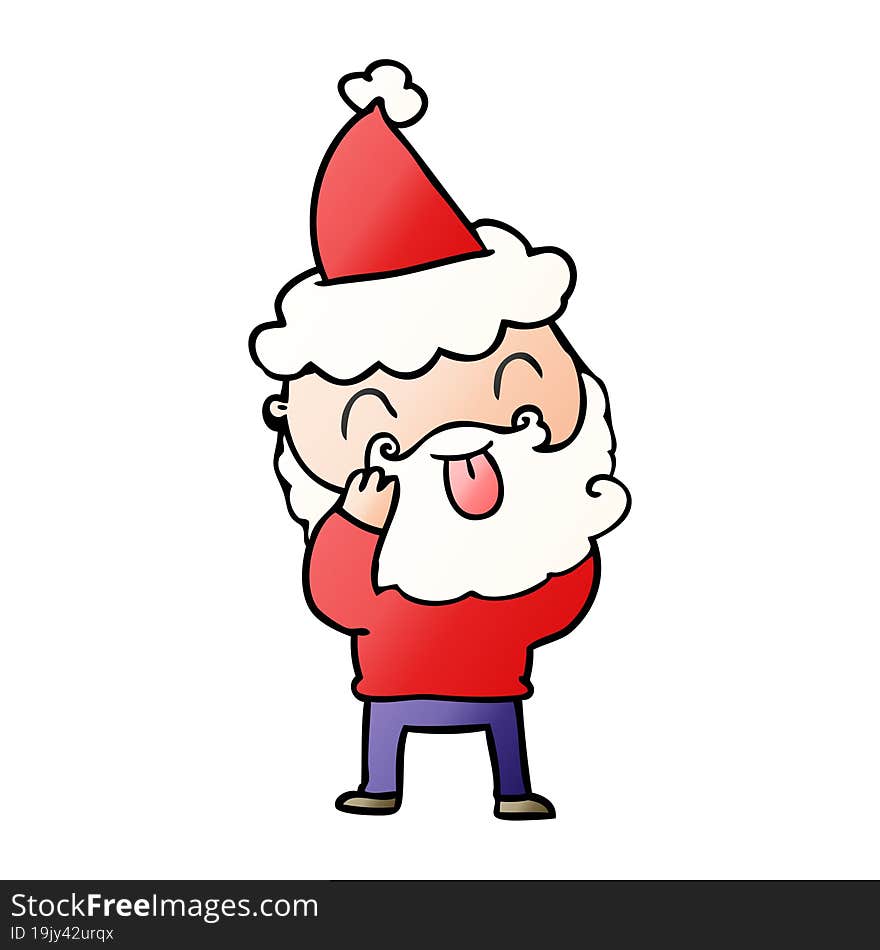 man with beard sticking out tongue wearing santa hat