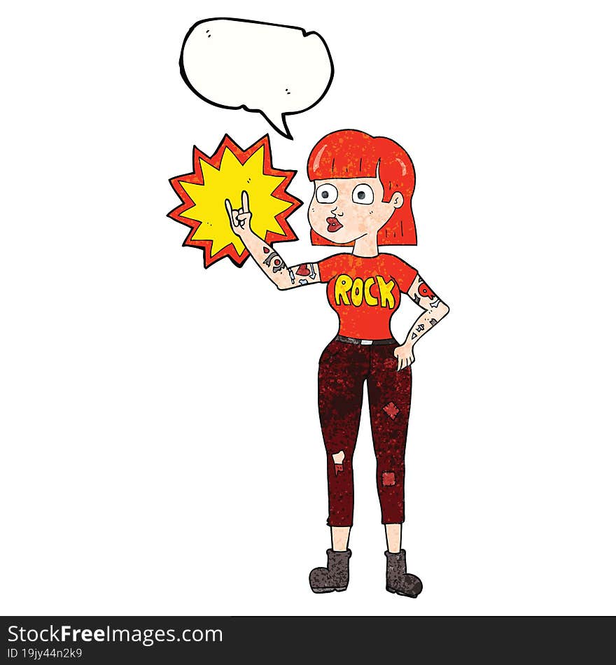 freehand speech bubble textured cartoon rock girl