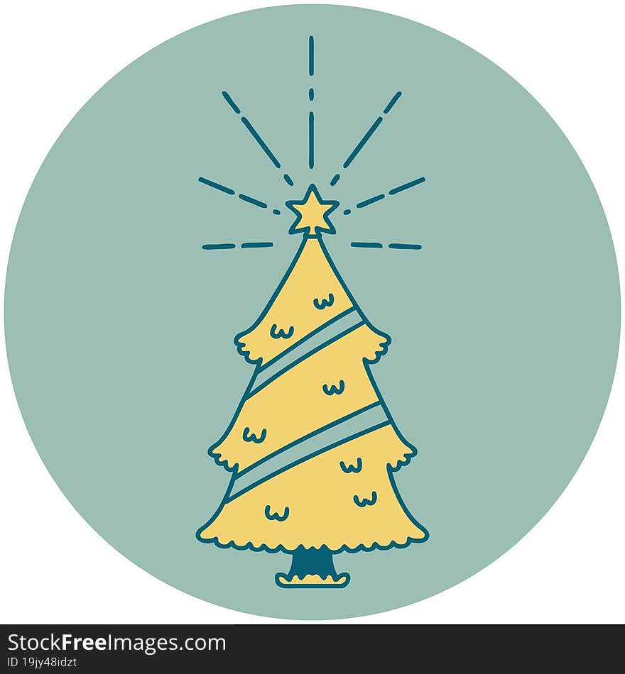 Icon Of Tattoo Style Christmas Tree With Star