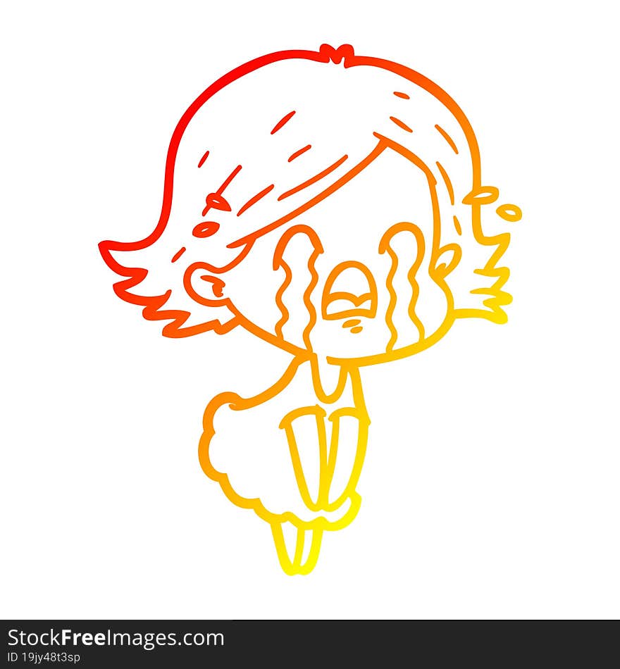 warm gradient line drawing of a cartoon woman crying