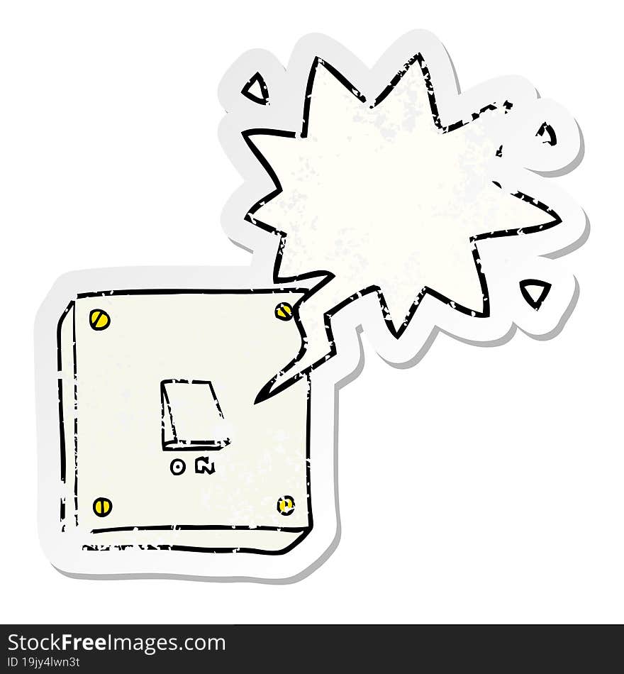 cartoon light switch and speech bubble distressed sticker