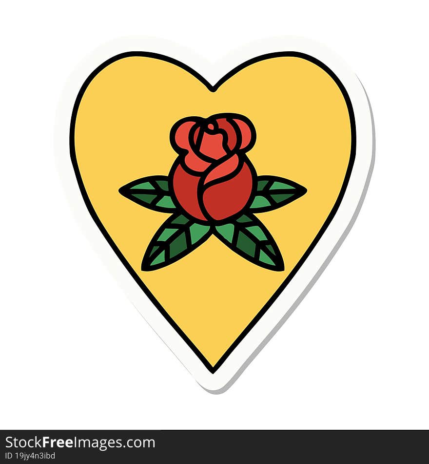 sticker of tattoo in traditional style of a heart and flowers. sticker of tattoo in traditional style of a heart and flowers