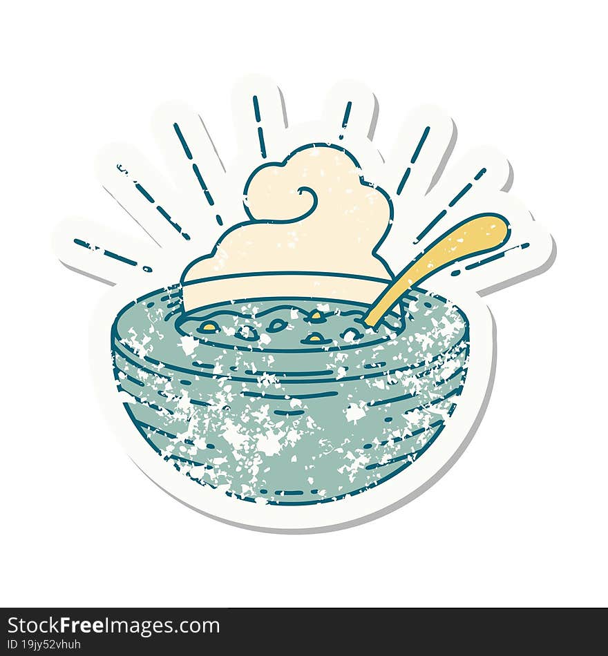 grunge sticker of tattoo style bowl of soup