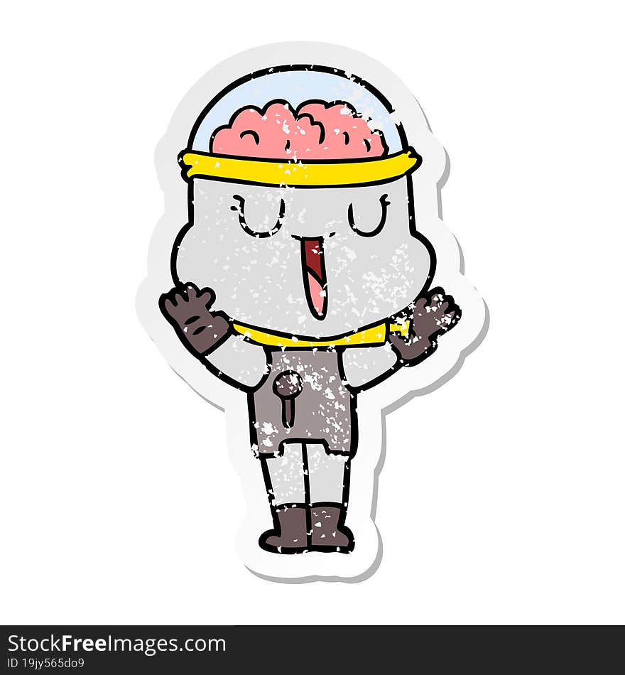 distressed sticker of a happy cartoon robot