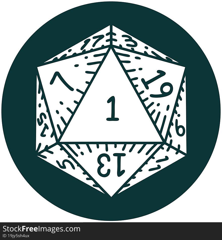 Natural 1 D20 Dice Roll Icon