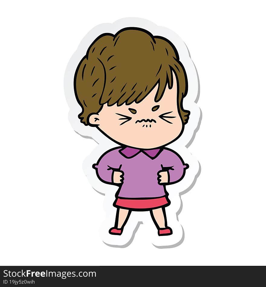 sticker of a cartoon frustrated woman