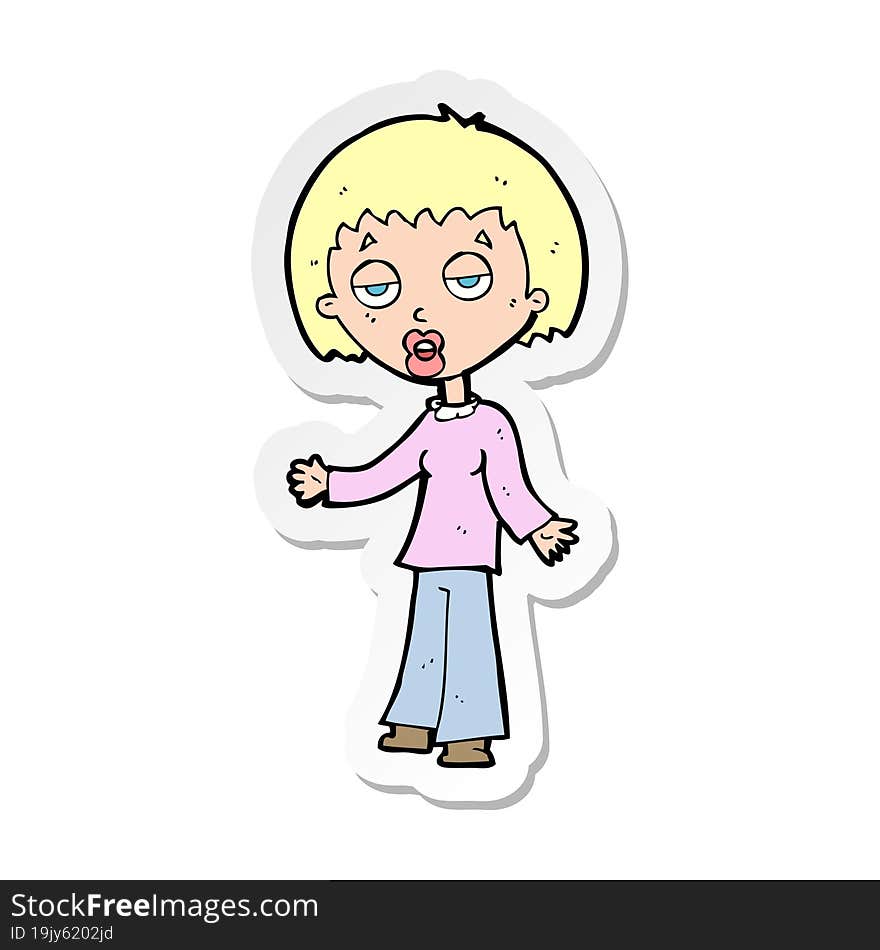 sticker of a cartoon tired woman