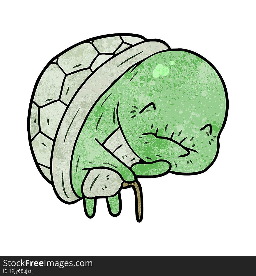 cute cartoon old turtle with walking stick. cute cartoon old turtle with walking stick