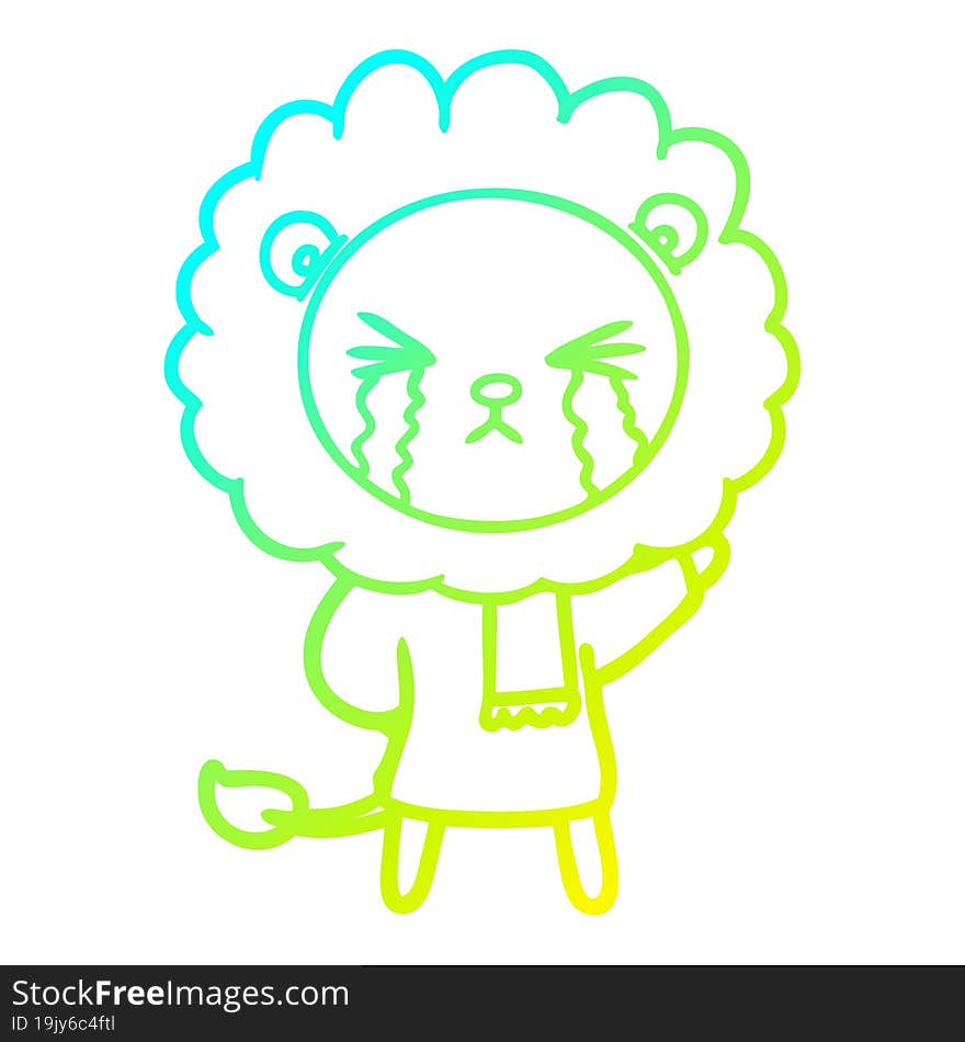 cold gradient line drawing cartoon crying lion