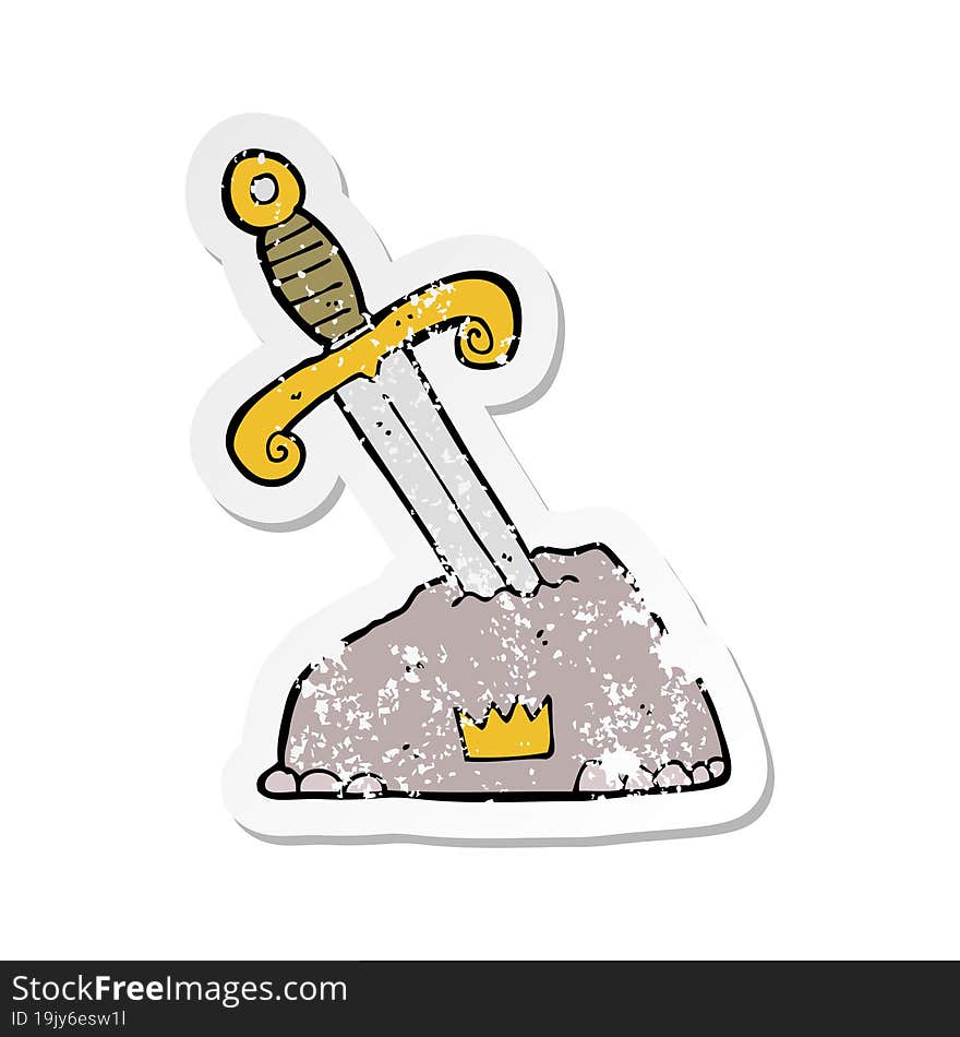 retro distressed sticker of a cartoon sword in stone