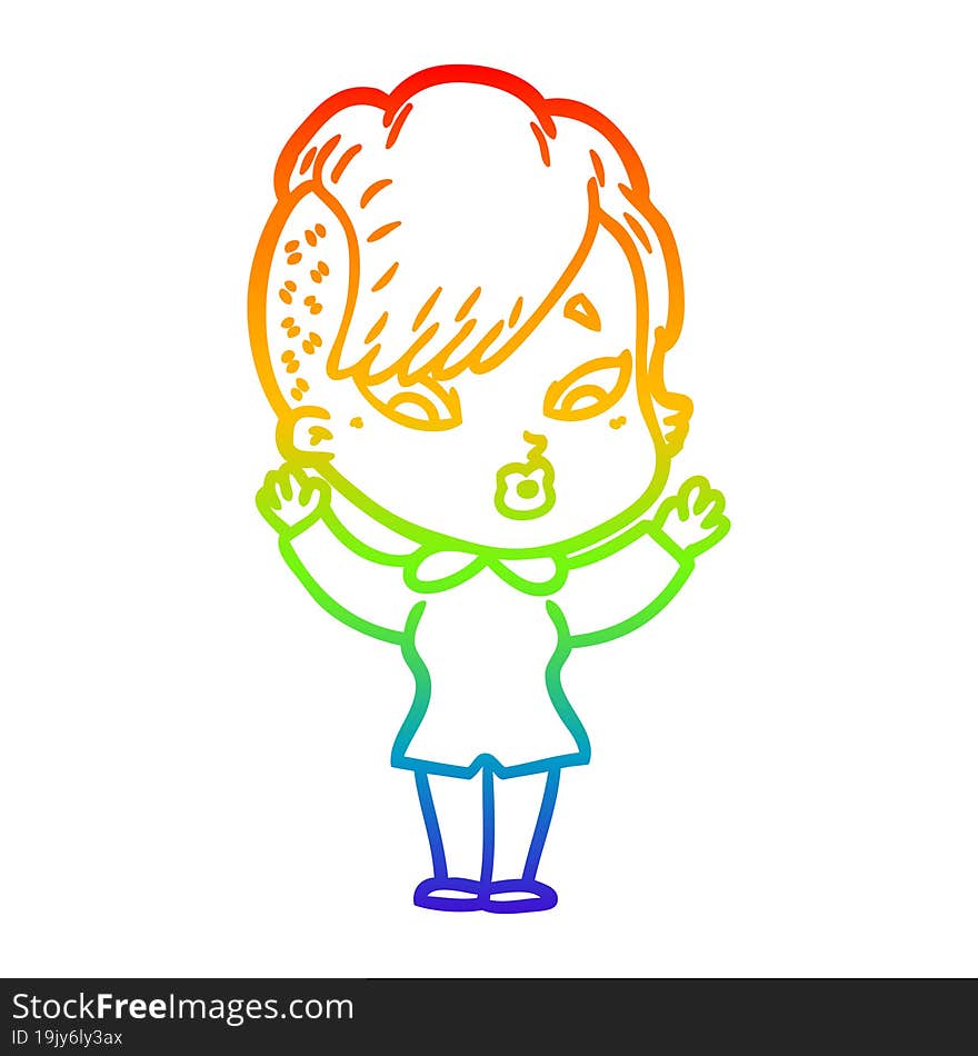 rainbow gradient line drawing cartoon surprised girl