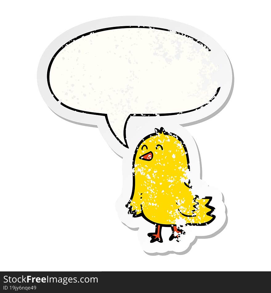 cartoon bird and speech bubble distressed sticker