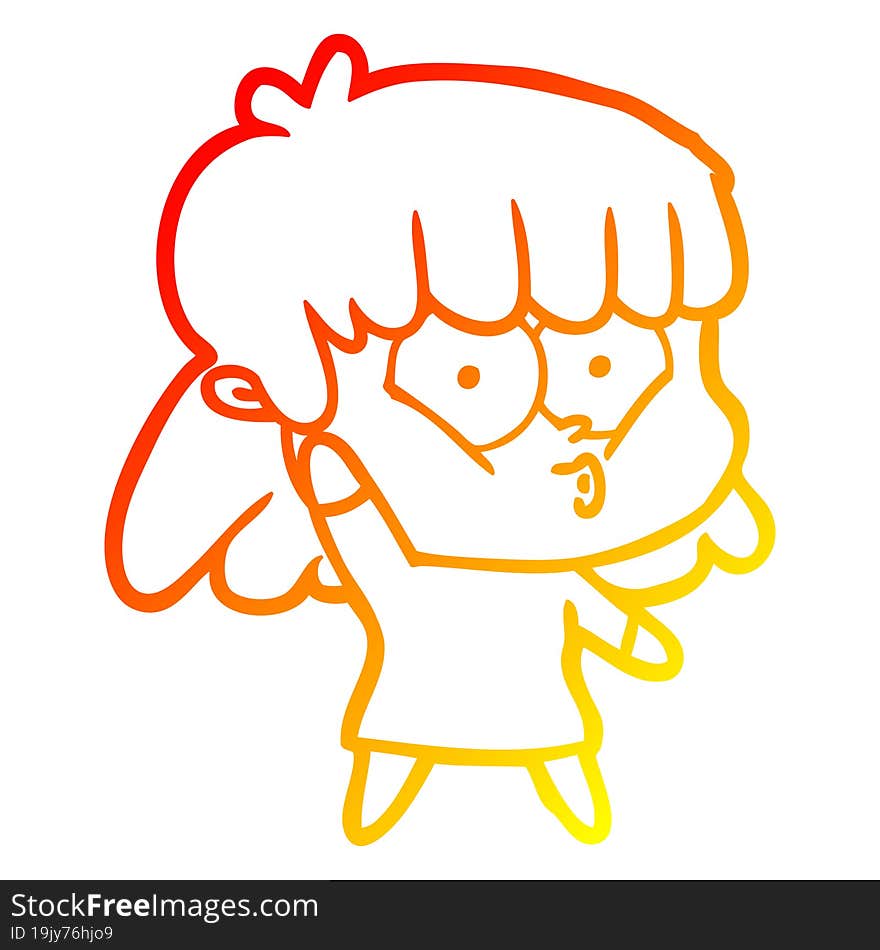 warm gradient line drawing cartoon whistling girl