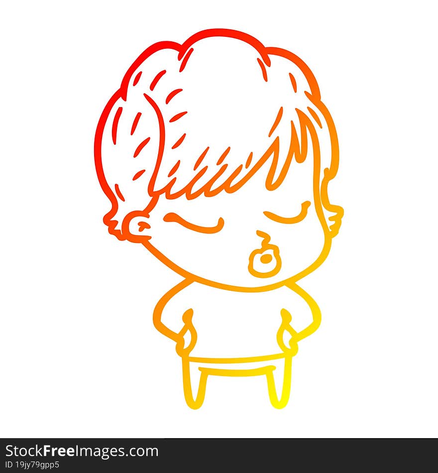 Warm Gradient Line Drawing Cartoon Woman With Eyes Shut