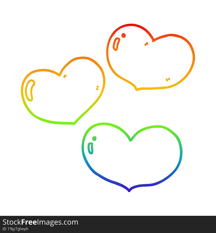 rainbow gradient line drawing of a cartoon love hearts