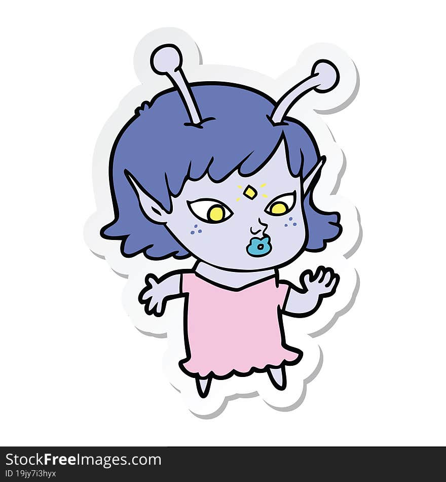 Sticker Of A Pretty Cartoon Alien Girl