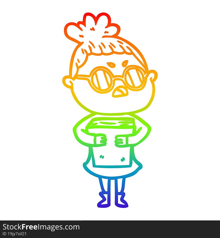 Rainbow Gradient Line Drawing Cartoon Annoyed Woman