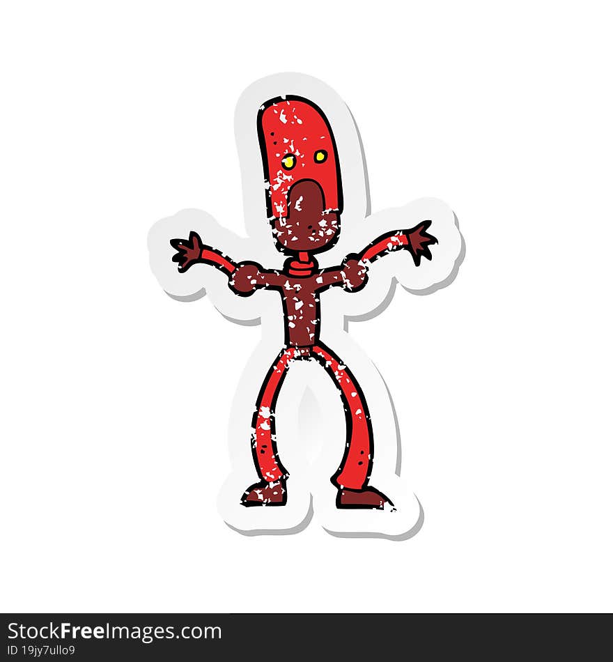 retro distressed sticker of a cartoon funny robot