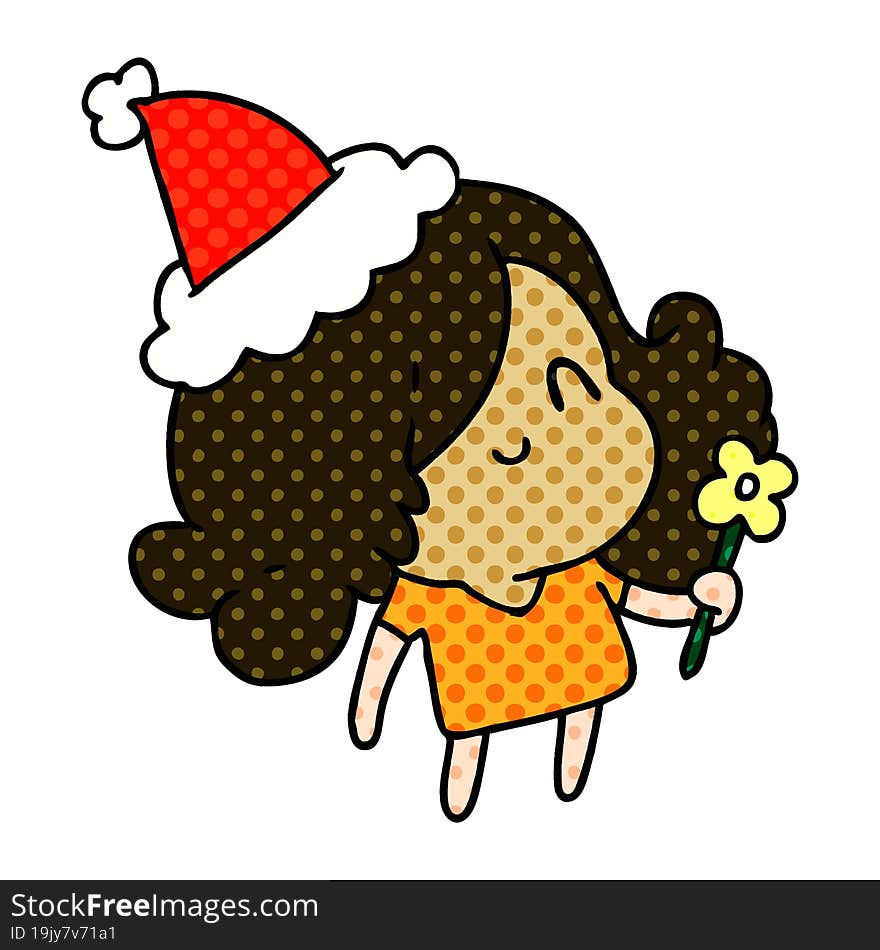 hand drawn christmas cartoon of kawaii girl