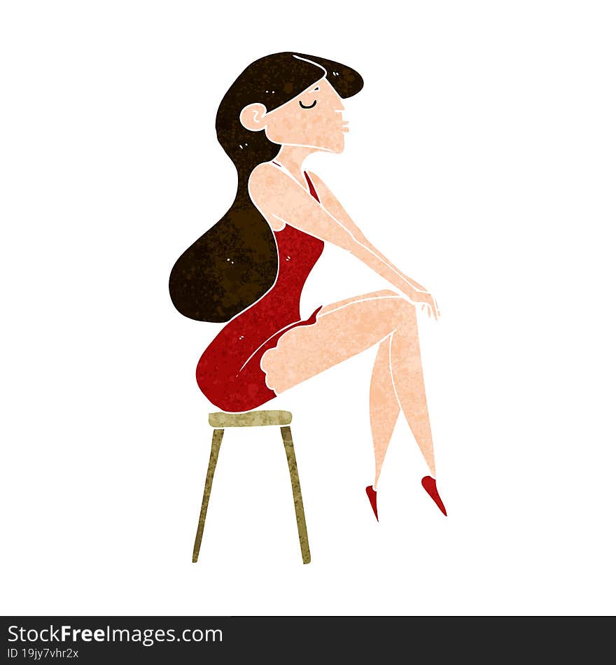 cartoon woman sitting on stool