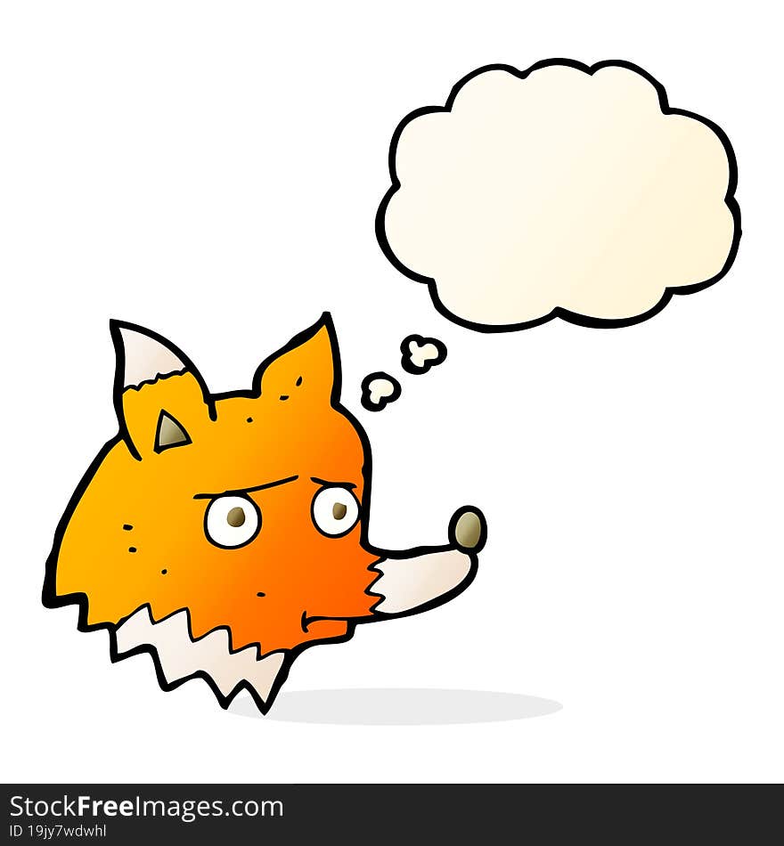 cartoon unhappy fox with thought bubble