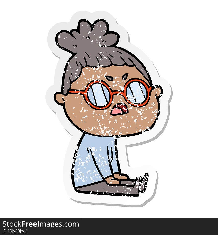 distressed sticker of a cartoon annoyed woman