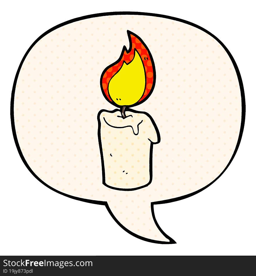 cartoon candle and speech bubble in comic book style