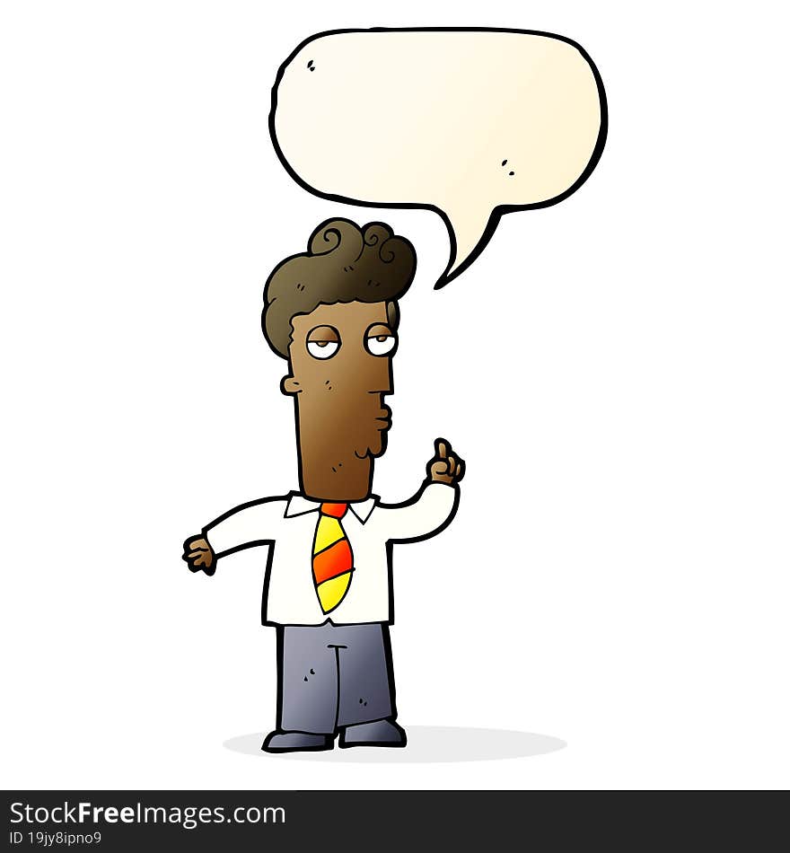 cartoon bored man asking question with speech bubble