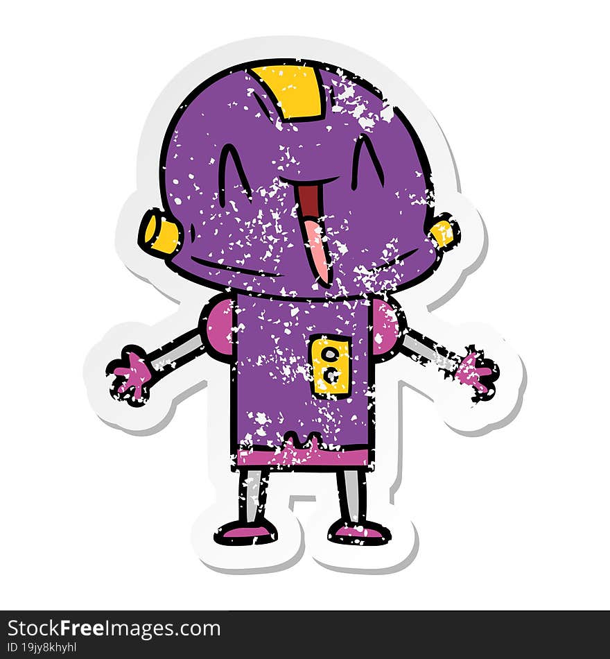 distressed sticker of a cartoon robot