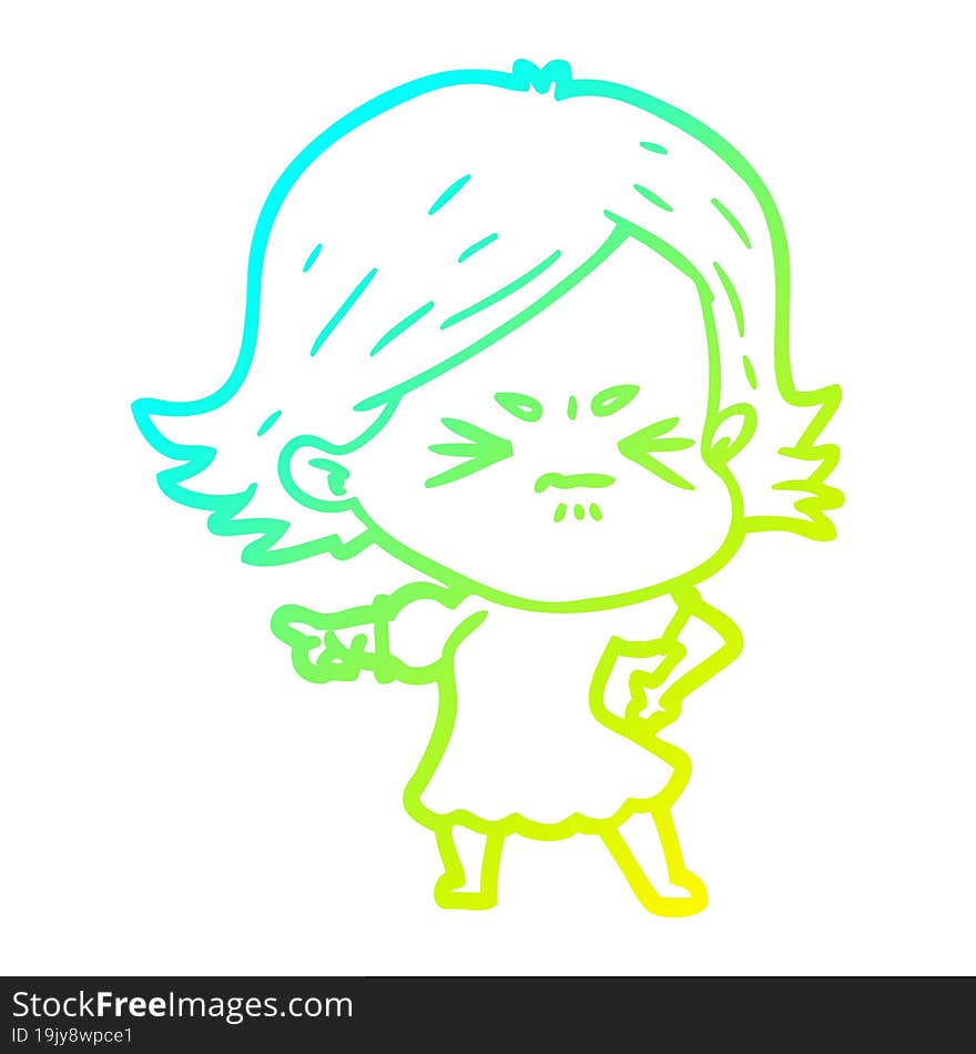 Cold Gradient Line Drawing Cartoon Angry Woman