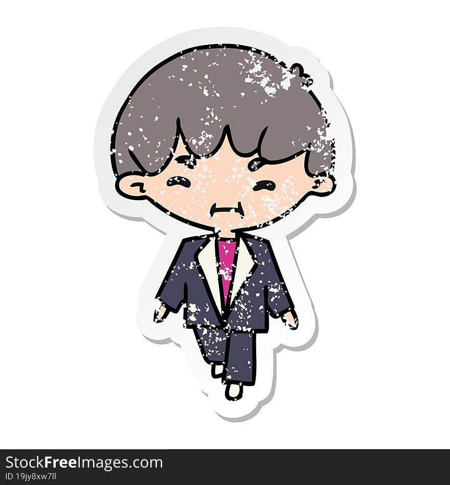 distressed sticker cartoon illustration kawaii cute man in suit. distressed sticker cartoon illustration kawaii cute man in suit