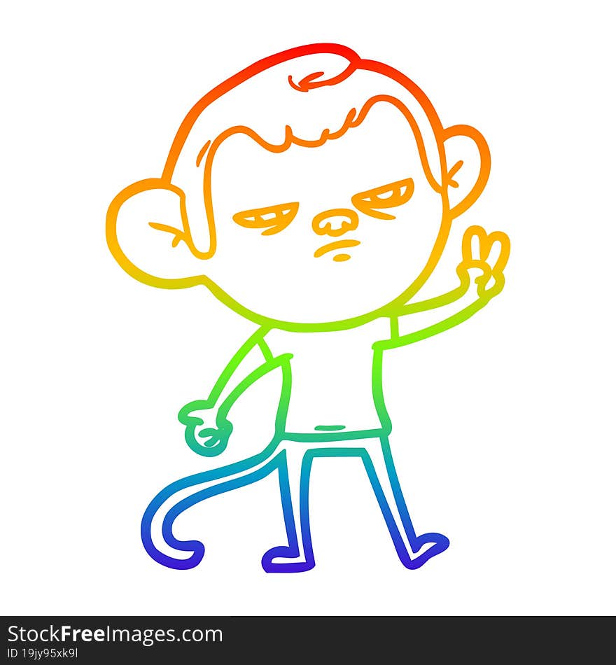 Rainbow Gradient Line Drawing Cartoon Annoyed Monkey