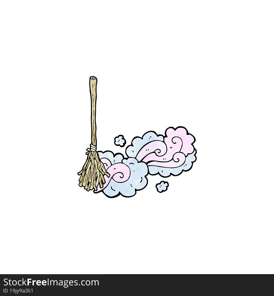 cartoon magic broom sweeping