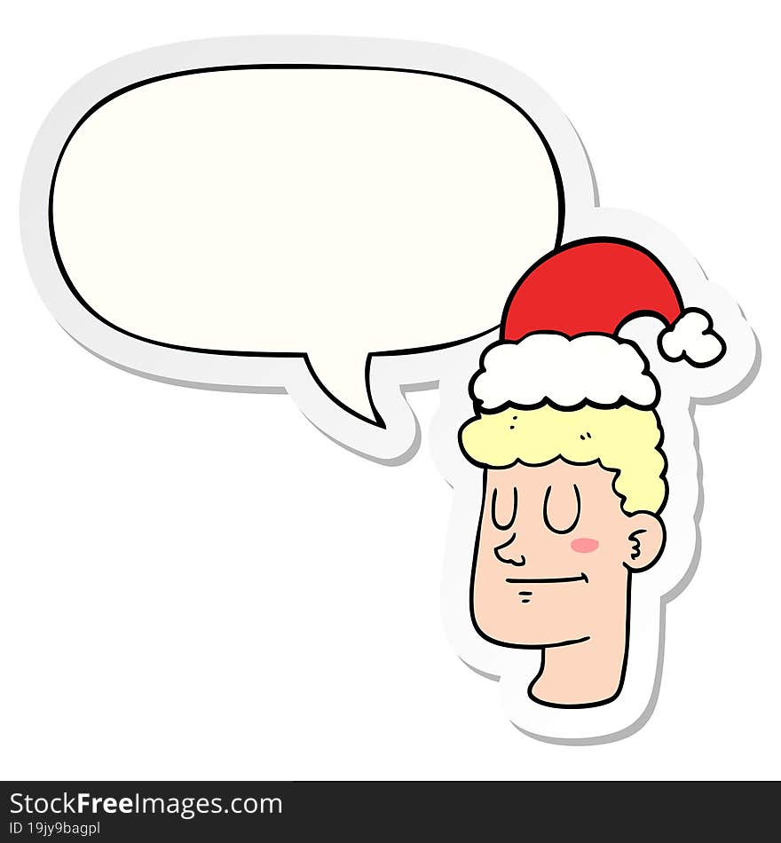 cartoon man wearing christmas hat and speech bubble sticker