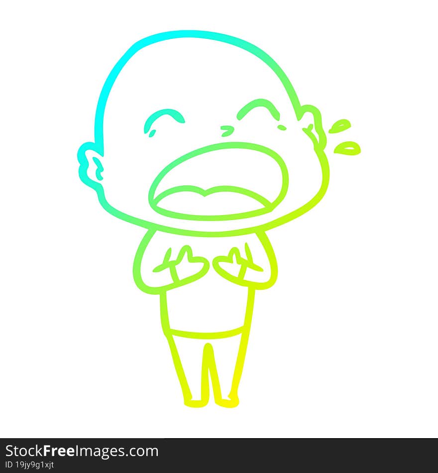 cold gradient line drawing cartoon shouting bald man