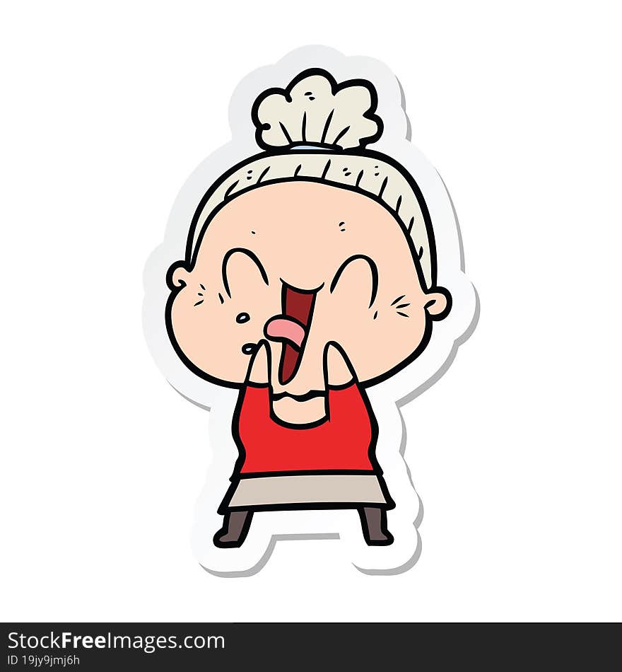 sticker of a cartoon happy old woman