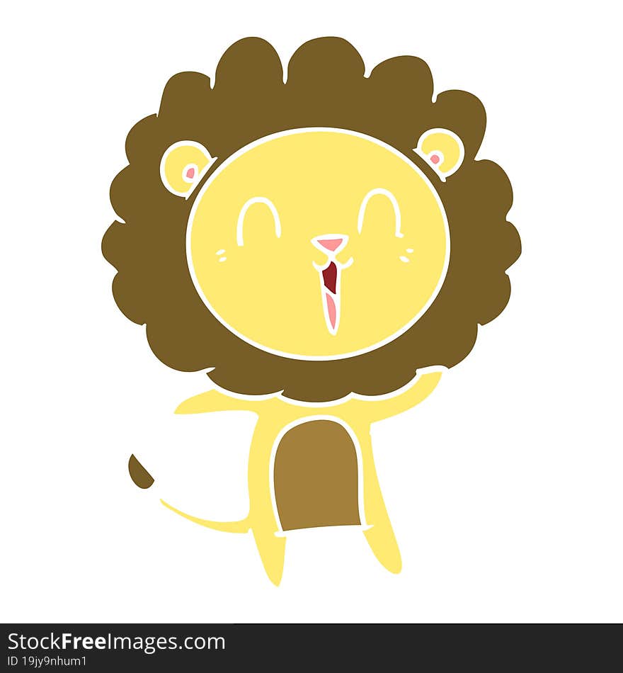 laughing lion flat color style cartoon