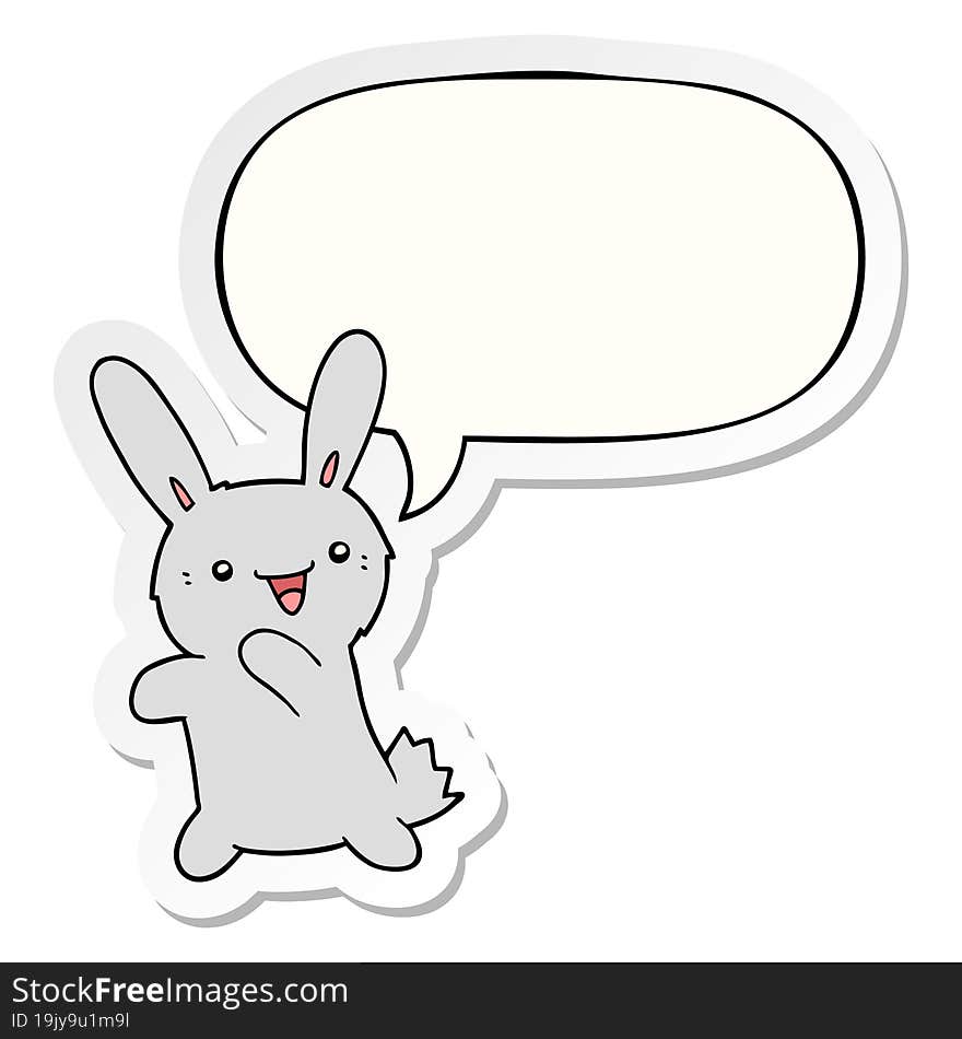 cartoon rabbit with speech bubble sticker. cartoon rabbit with speech bubble sticker