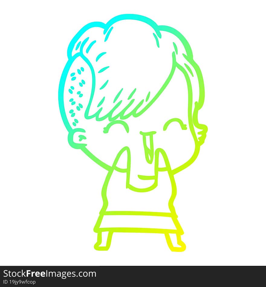 cold gradient line drawing cartoon happy hipster girl