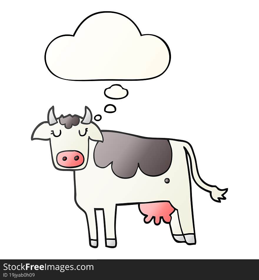 cartoon cow and thought bubble in smooth gradient style