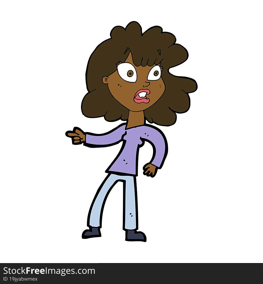 Cartoon Worried Woman Pointing