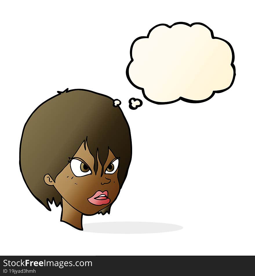 cartoon annoyed woman with thought bubble