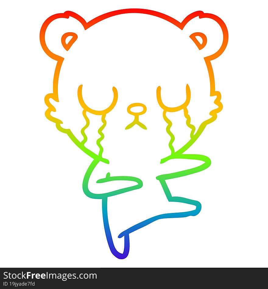 rainbow gradient line drawing crying polar bear cartoon