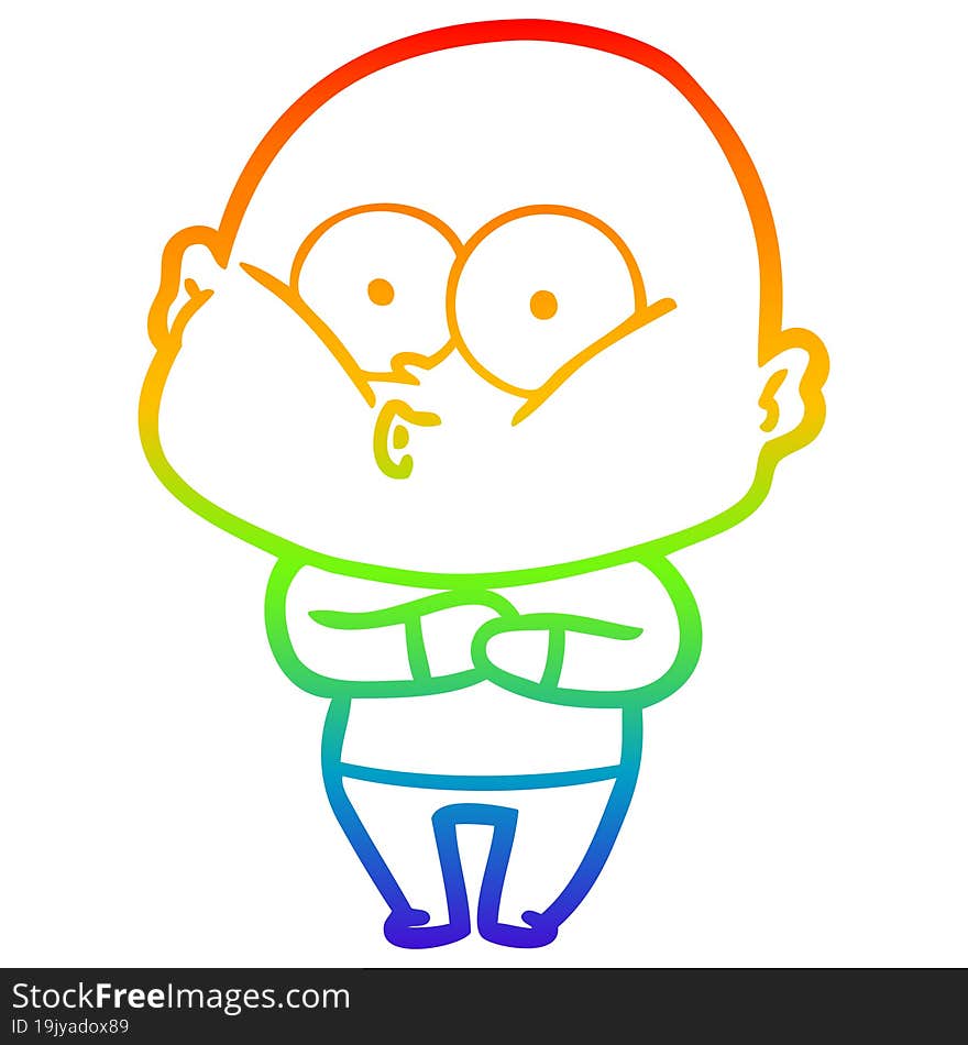 rainbow gradient line drawing of a cartoon bald man staring