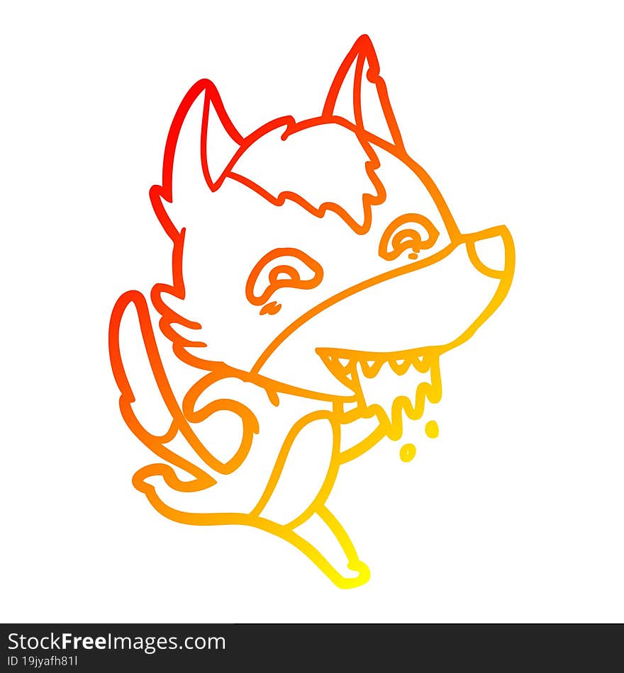 warm gradient line drawing cartoon hungry wolf running