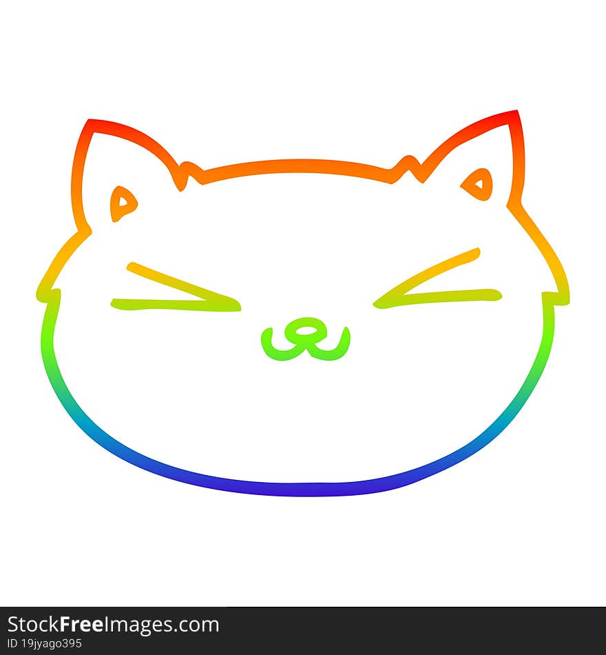 rainbow gradient line drawing of a happy cartoon cat