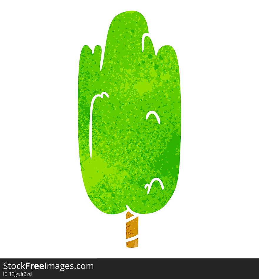 hand drawn retro cartoon doodle single green tree